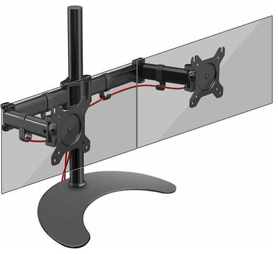 Double Monitor Mount Arm, Black Finished Steel Metal, Simple Modern Design