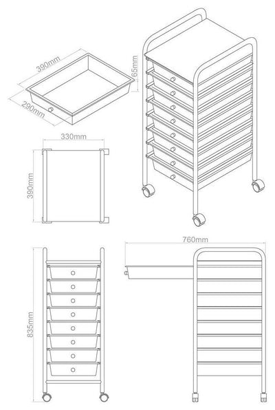 Drawer Storage Unit with Chrome Plated Frame and 8 Drawers, Modern Design DL Modern