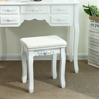 Dressing Table Chair, White Finished MDF With Padded Cushion DL Modern