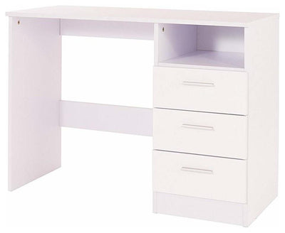Dressing Table, High Gloss White MDF With 3 Storage Drawers and Open Shelf DL Modern