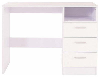 Dressing Table, High Gloss White MDF With 3 Storage Drawers and Open Shelf DL Modern