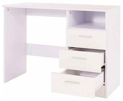 Dressing Table, High Gloss White MDF With 3 Storage Drawers and Open Shelf DL Modern