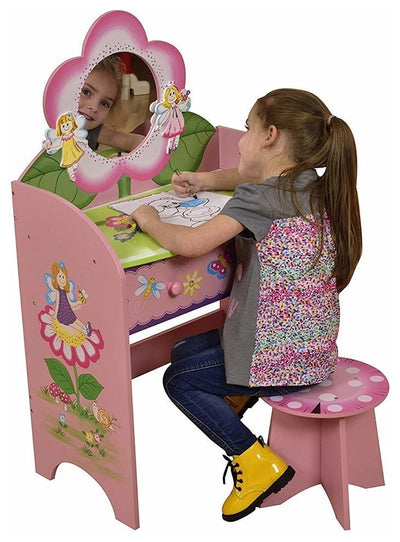 Dressing Table in Pastel Coloured MDF with Stool, Fairy and Flowers Design DL Contemporary