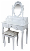 Dressing Table Set, White MDF With Adjustable Mirror and Stool, 5-Drawer DL Modern