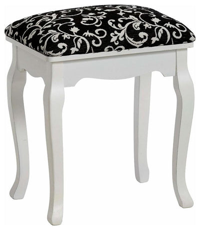 Dressing Table Stool Upholstered in Black Fabric With White Finished Curved Legs DL Modern
