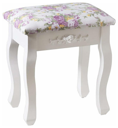 Dressing Table Stool with White Finished Wooden Legs and Padded Cushion DL Modern