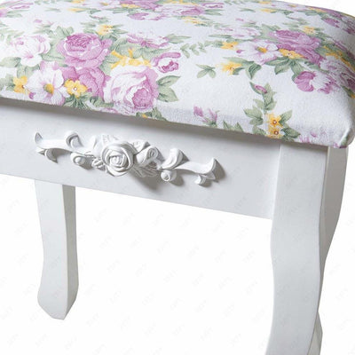 Dressing Table Stool with White Finished Wooden Legs and Padded Cushion DL Modern