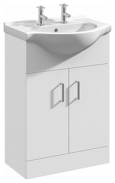 Floor Standing Vanity Unit and Basin, Classic White Ceramic with Inner Shelf DL Modern