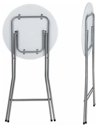 Foldable Bar Bistro Table With White Top and Chrome Finished Legs, Round Design