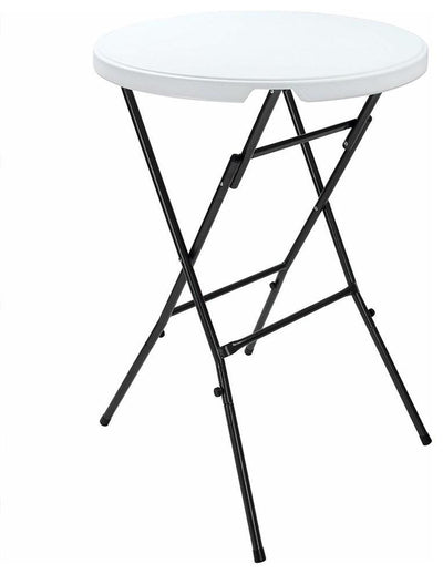 Foldable Bistro Table With White Plastic Top and Metal Base, Simple Round Design DL Modern