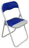 Foldable Chair, Tubular Steel Frame With Padded Seat, White Finish, Blue DL Contemporary