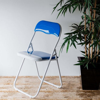 Foldable Chair, Tubular Steel Frame With Padded Seat, White Finish, Blue DL Contemporary