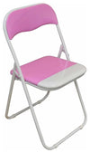 Foldable Chair, Tubular Steel Frame With Padded Seat, White Finish, Pink DL Contemporary