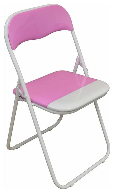 Foldable Chair, Tubular Steel Frame With Padded Seat, White Finish, Pink DL Contemporary
