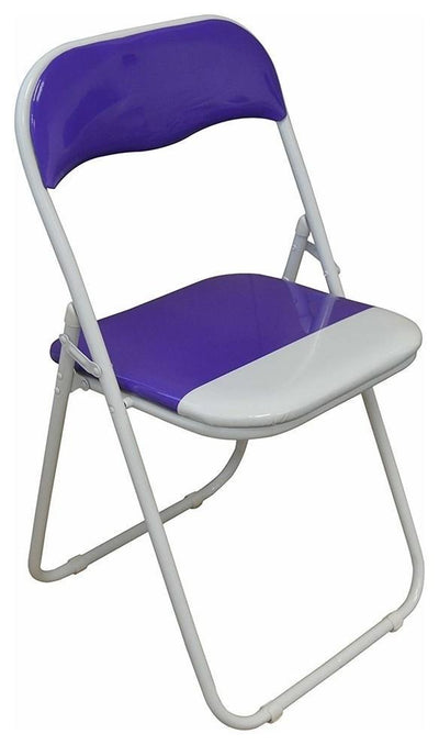 Foldable Chair, Tubular Steel Frame With Padded Seat, White Finish, Purple DL Contemporary