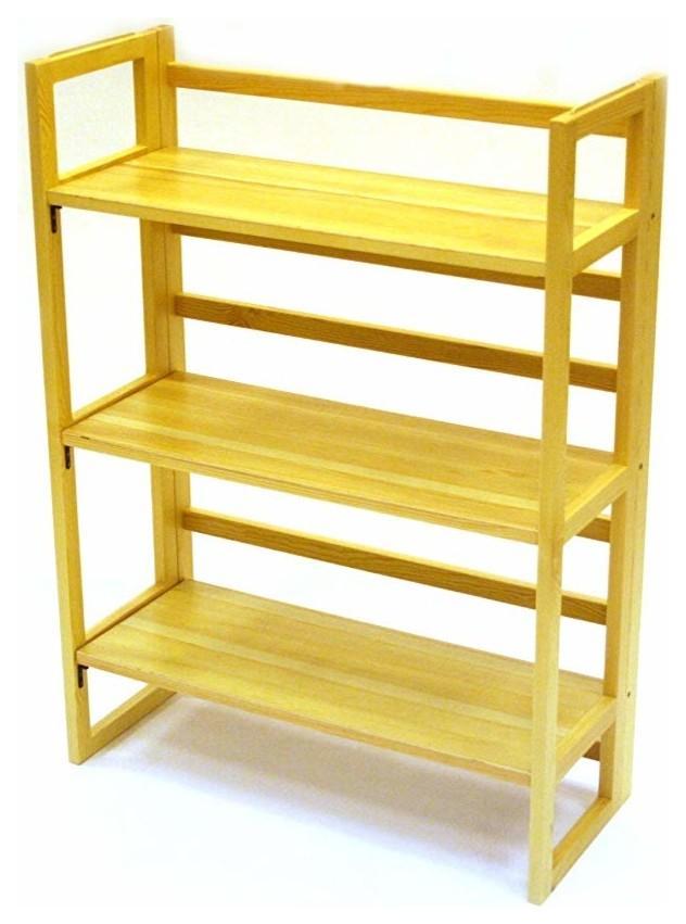 Folding Bookshelf in Solid Oak Wood with 3 Open Shelves for additional Storage DL Traditional