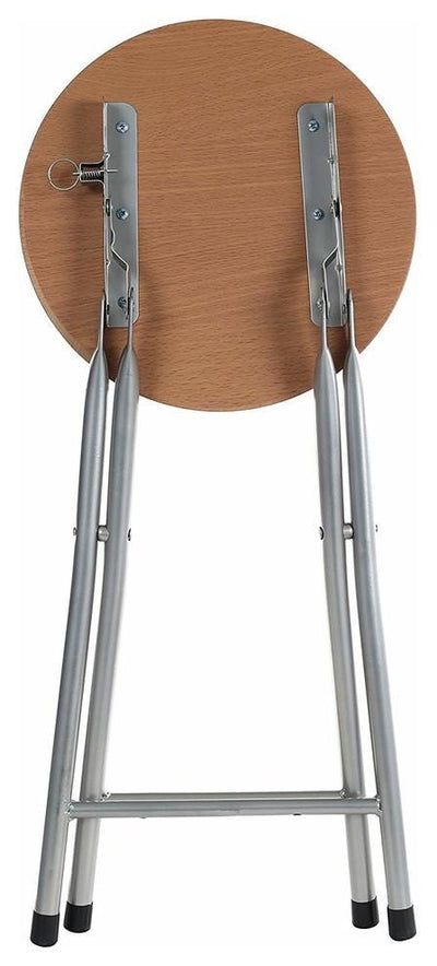 Folding Stool in Natural Rubberwood with Silver Legs and Wooden Veneer Seat DL Modern