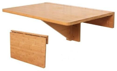 Folding Wall-Mounted Table in Natural Bamboo, Drop-Leaf Design for Space Saving DL Contemporary