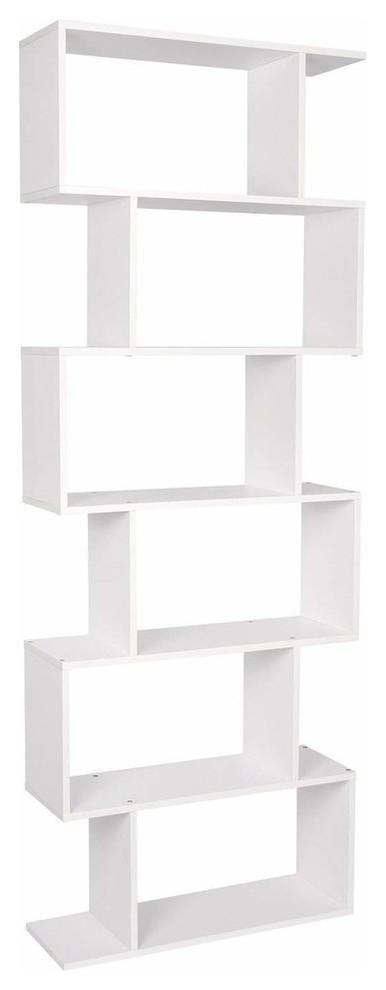 Free Standing Shelving Storage, White Finished Particle Board, S Shaped Design DL Modern