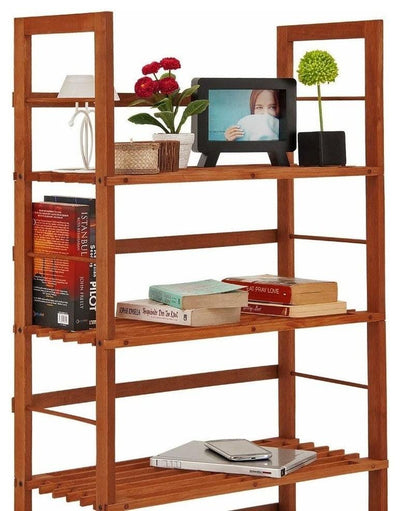 Free Standing Storage Organizer, Natural Wood With 5-Shelf, Slatted Design DL Modern