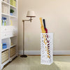 Free Standing Umbrella Stand, Black Finished Metal, Drip Tray and 2-Hook, White DL Modern
