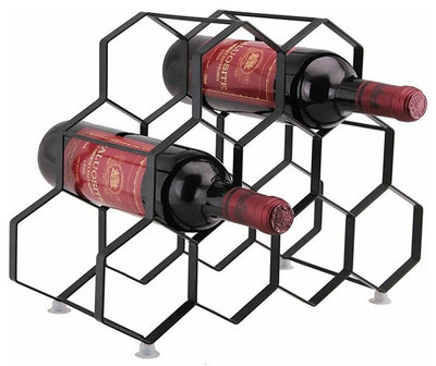 Free Standing Wine Rack, Black Finished Metal, 9-Bottle DL Modern
