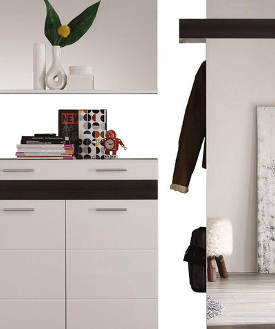 Furniture Wardrobe Set in White High Gloss Finished MDF with Rectangular Mirror DL Contemporary