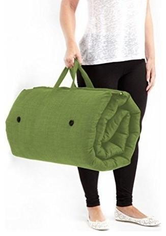 Futon Sleeping Mattress, Lime Green Upholstery Fabric, Roll Up-Zip Up Design DL Modern