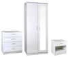 Gloss White Bedroom Furniture Set Mirrored Door Wardrobe, Chest and Bedside DL Modern