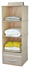Hanging Wardrobe Storage Shelves, Fabric With 1-Drawer, Beige DL Modern