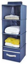 Hanging Wardrobe Storage Shelves, Fabric With 1-Drawer, Blue DL Modern