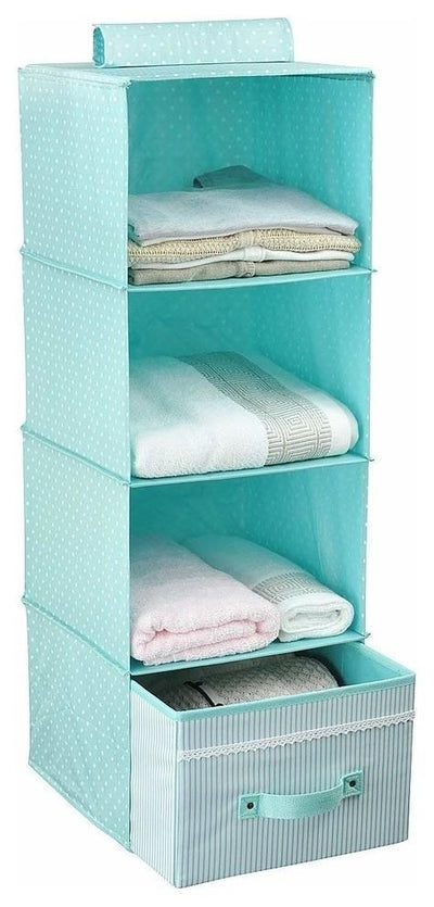 Hanging Wardrobe Storage Shelves, Fabric With 1-Drawer, Green DL Modern