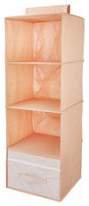 Hanging Wardrobe Storage Shelves, Fabric With 1-Drawer, Pink DL Modern