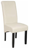 High Backed Chair, Black Finish Wooden Legs and Faux Leather Upholstery, Beige DL Modern