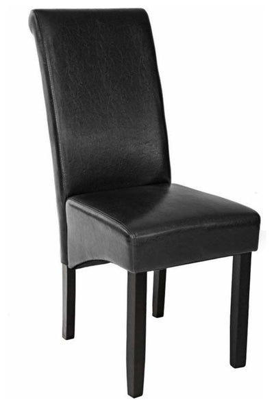 High Backed Chair, Black Finish Wooden Legs and Faux Leather Upholstery, Black DL Modern