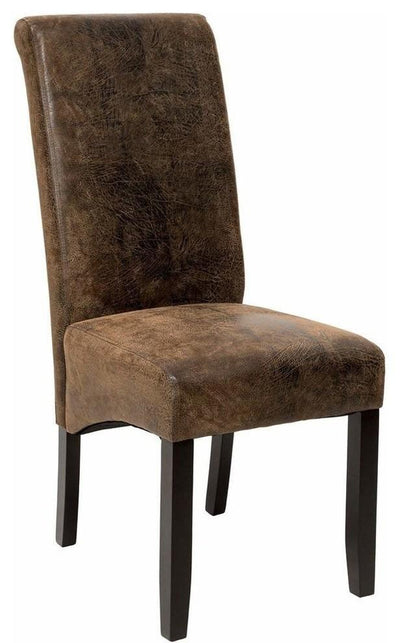 High Backed Chair, Black Finish Wooden Legs and Faux Leather Upholstery, Natural DL Modern