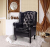 Highback Armchair Upholstered, PU Leather, Hardwood Legs, Antique Design, Black DL Contemporary