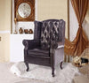 Highback Armchair Upholstered, PU Leather, Hardwood Legs, Antique Design, Brown DL Contemporary