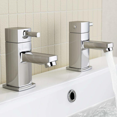 Hot and Cold Basin Sink Mixer Taps with Bath Filler Set, Chrome Plated Brass DL Modern