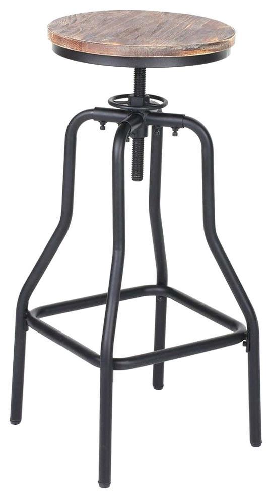 Industrial Bar Stool With Black Metal Frame and Pine Wooden Top, Swivel Design DL Industrial