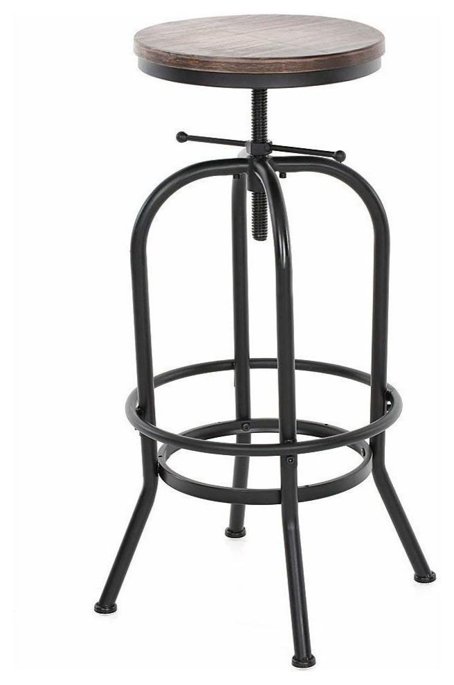 Industrial Bar Stool With Black Metal Frame and Pine Wooden Top, Swivel Design DL Industrial
