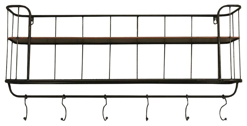 Industrial Coat Rack, Black Finished Metal With Top Shelf and 6 Hanger Hooks DL Industrial