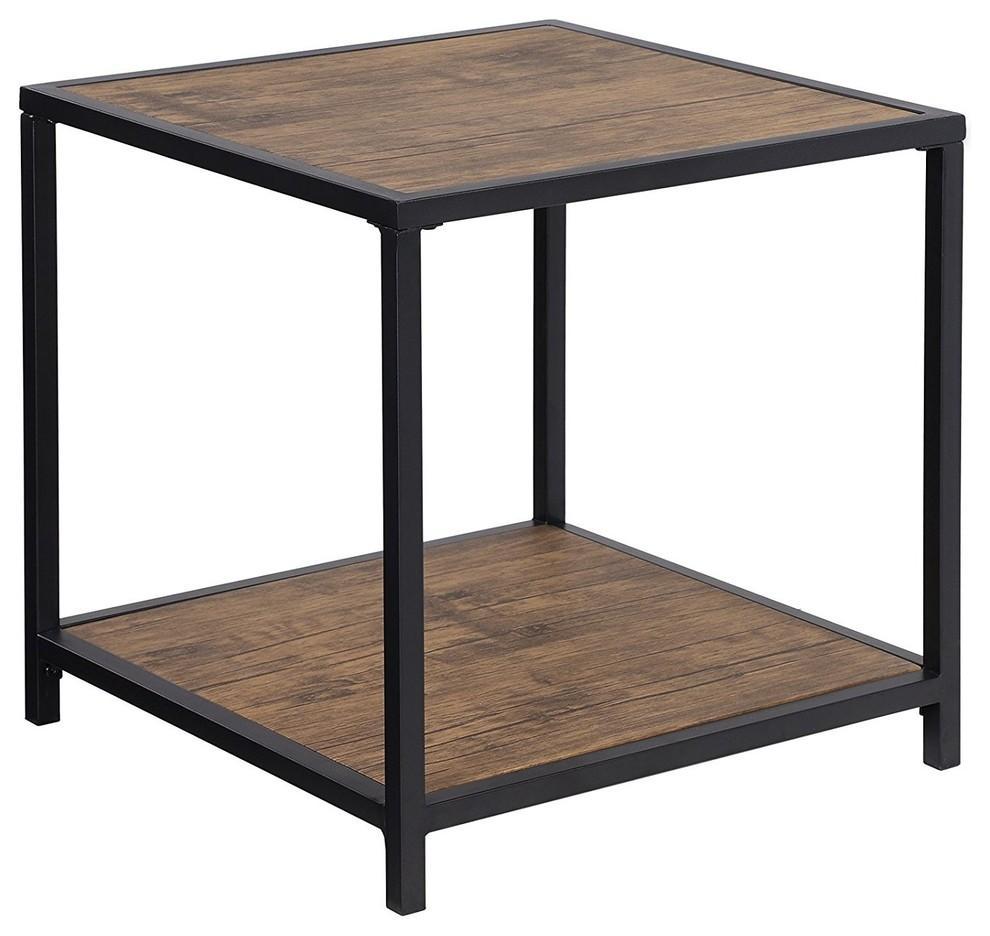 Industrial Side End Table with Metal Frame and Fiberboard Top, Brown DL Industrial
