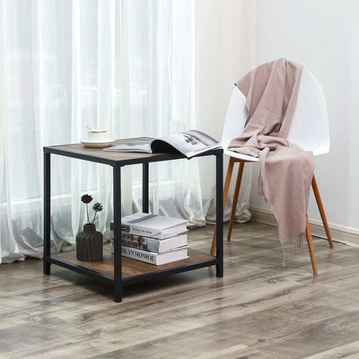 Industrial Side End Table with Metal Frame and Fiberboard Top, Brown DL Industrial