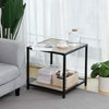 Industrial Side End Table with Metal Frame and Fiberboard Top, Oak DL Industrial