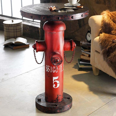 Industrial Side Table, Metal With MDF Rounded Top, Old Rusty Hydrant Design DL Industrial