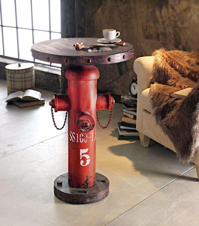 Industrial Side Table, Metal With MDF Rounded Top, Old Rusty Hydrant Design DL Industrial