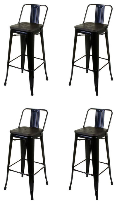 Industrial Stylish Bar Stools, Metal Frame, Black, Set of 4 DL Industrial