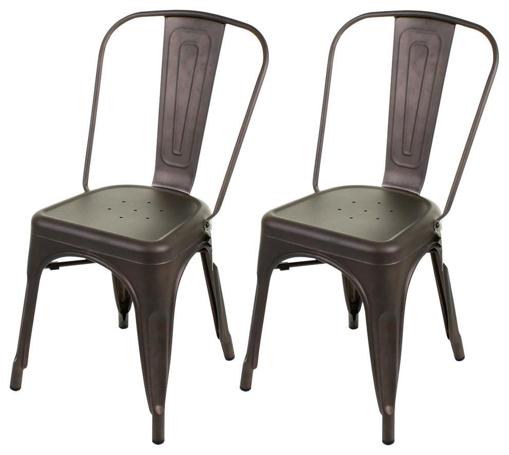 Industrial Stylish Set of 2 Chairs, Solid Metal, Gun Metal DL Industrial