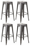 Industrial Stylish Set of 4 Stools, Grey Finished Metal, Tall Square Design DL Industrial
